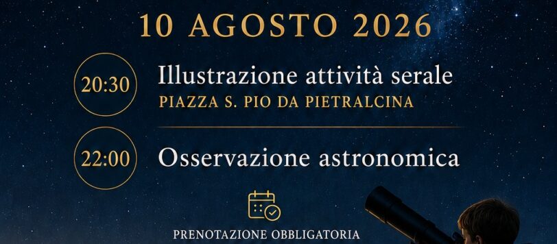 Locandina di Padula sotto le stelle, serata di osservazione astronomica del 10 agosto 2026 a Padula di Cortino